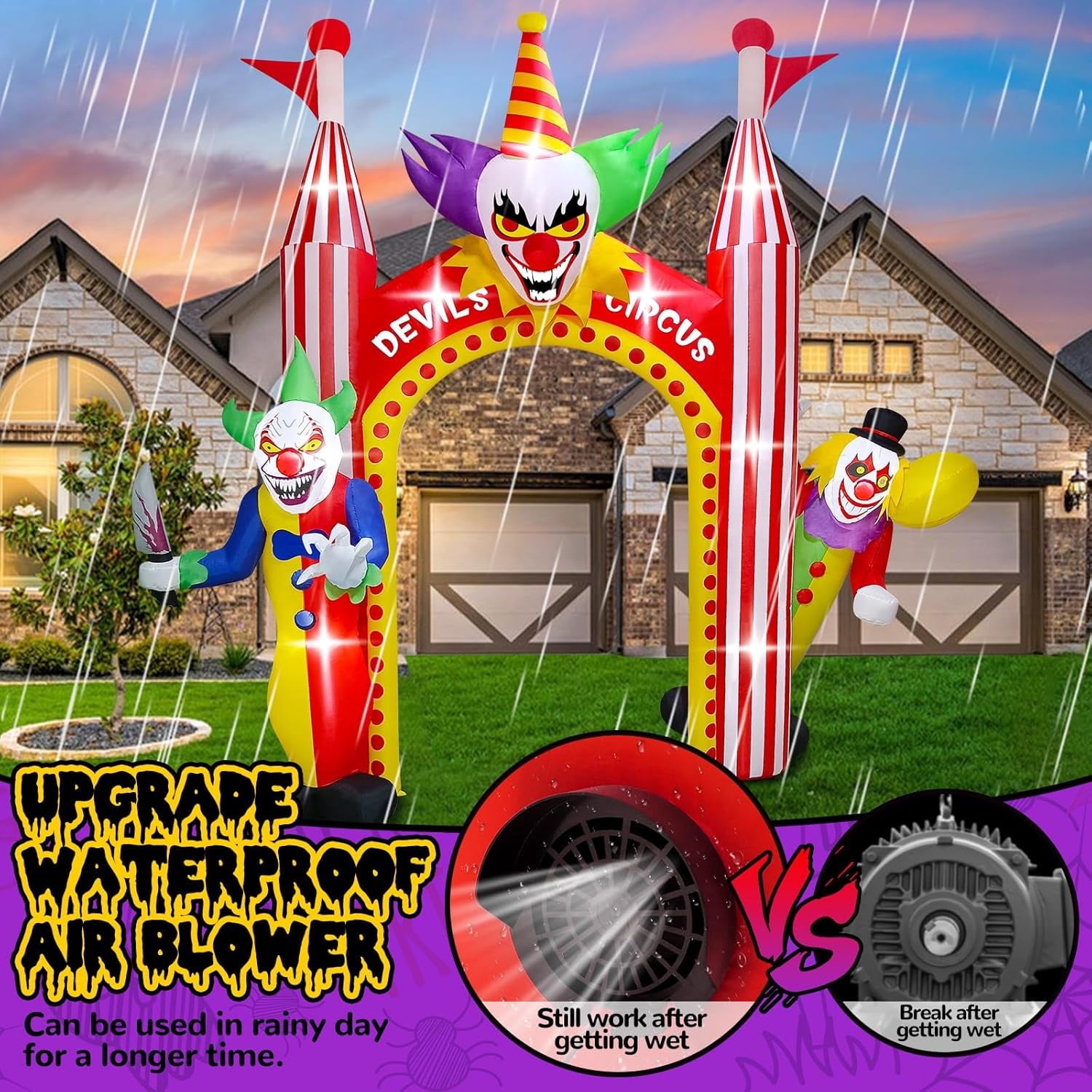 Kalolary 12FT Giant Clown Inflatable Archway with Built-in Lights – Scary Outdoor Yard Decorations for Garden, Lawn, and Indoor Halloween Decor