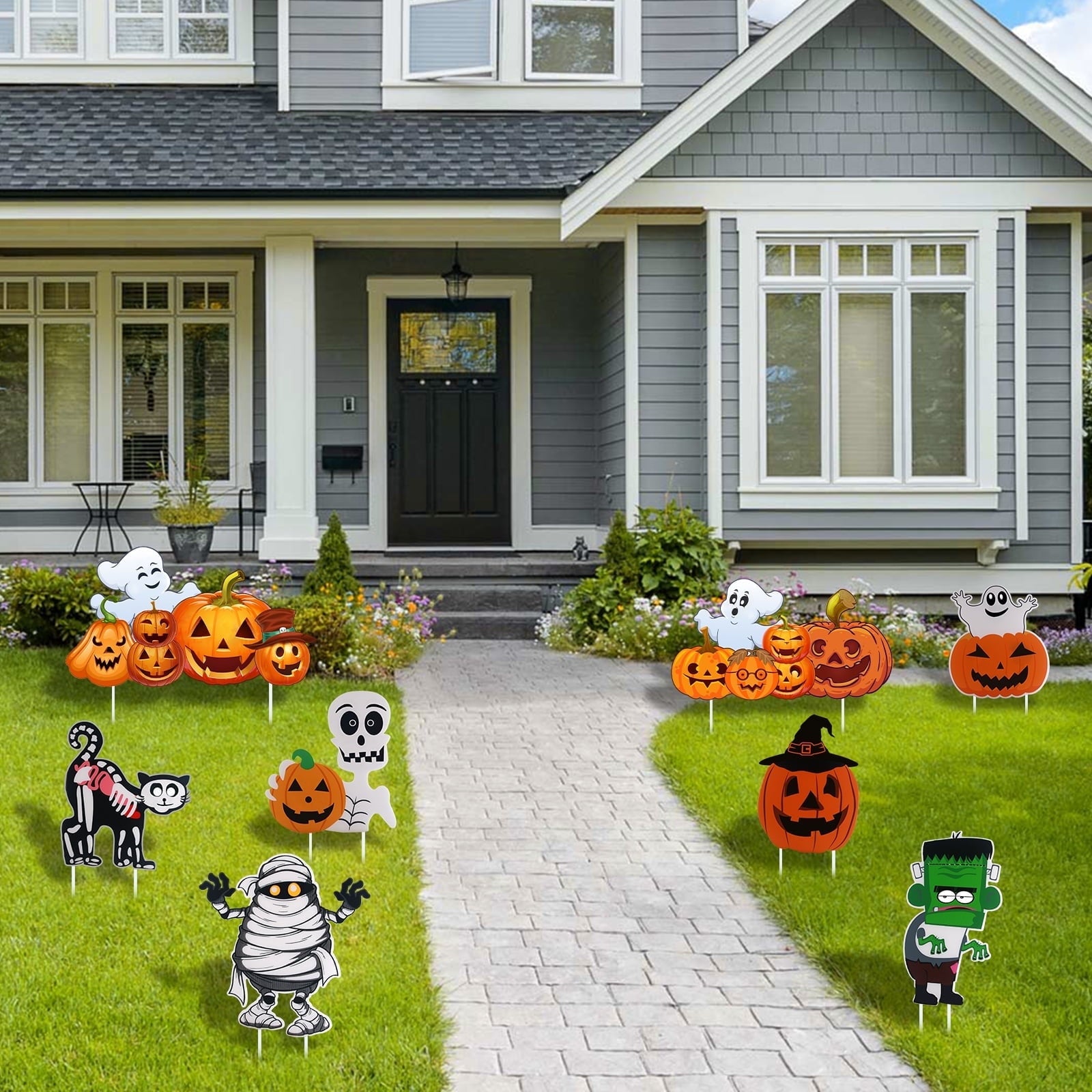 2Sets Halloween Yard Lawn Stakes Cute Pumpkin Yard Sign Vintage for Halloween Garden Decorations Outdoor
