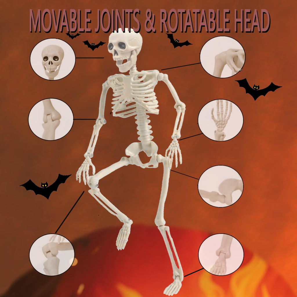 TETOU 2 Packs Halloween Skeletons, 14.9" Halloween Full Body Skeleton with Posable Joints for Haunted House Graveyard Props Decor