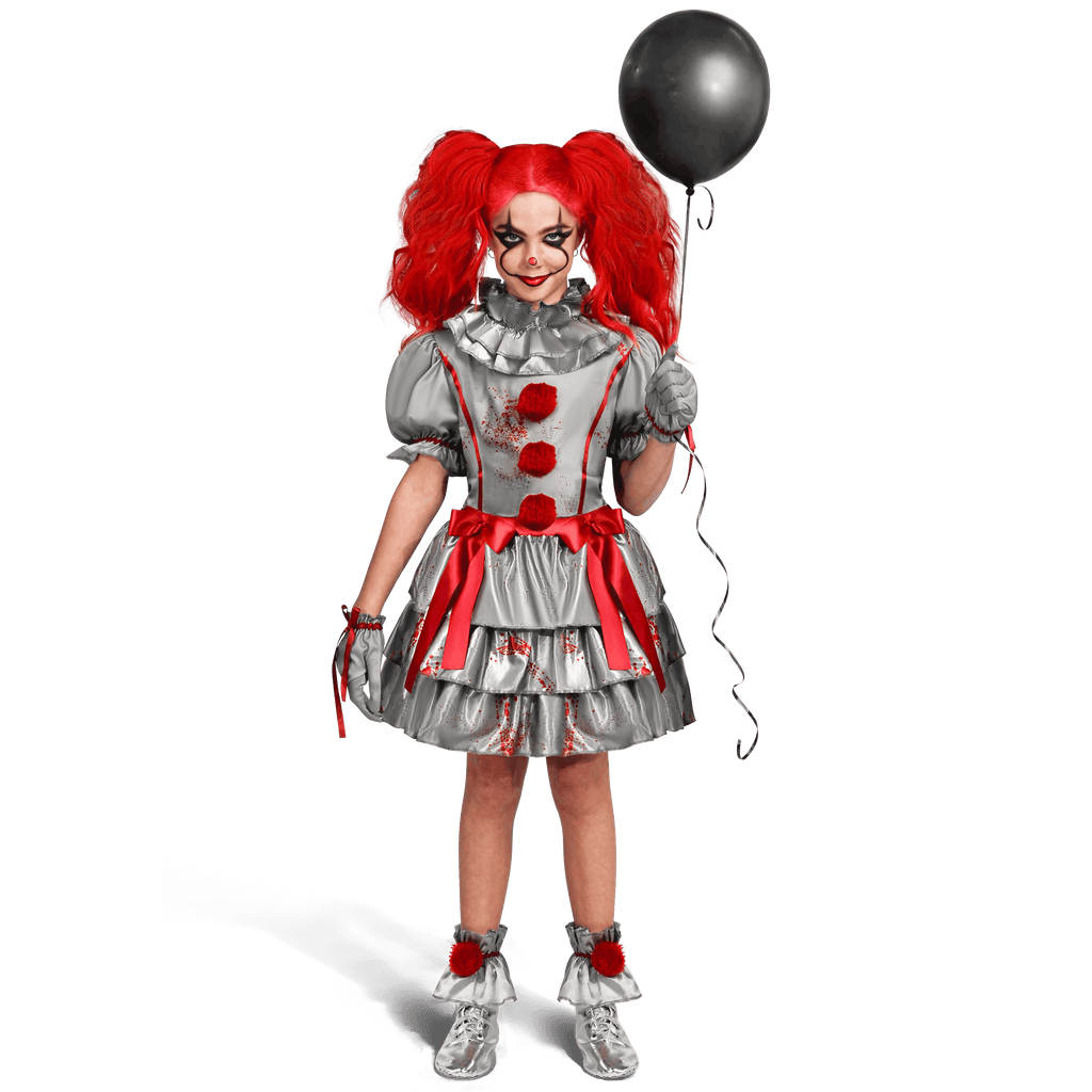 Joyfy Girls Clown Costume, Evil Clown Dress, Halloween Scary Jester Costume for Girls Halloween Dress Up, Fancy Dress Cosplay Party