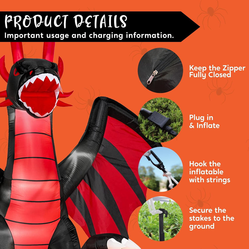 Joyfy 8 ft Halloween Inflatable Fire Dragon with Pumpkin,Animated Moving Mouth & Internal LED Lights,Blow Up Yard Decor Outdoor Lawn Garden Indoor Porch Patio Spooky Halloween Decoration