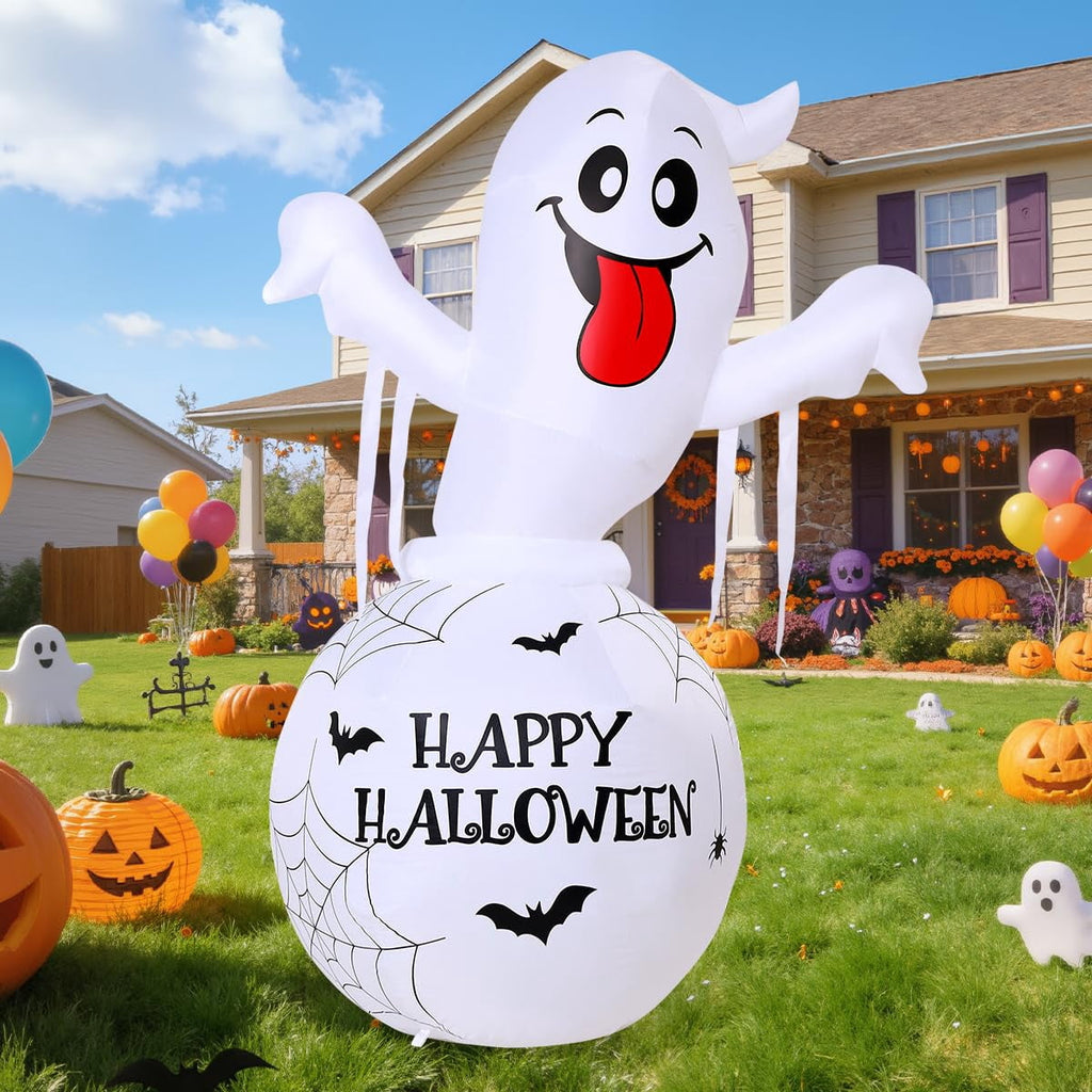COMIN 6 FT Halloween Inflatable Ghost Trapped in Green Bottle LED Lighted Cute Blow Up Ghost for Indoor Outdoor Halloween Party