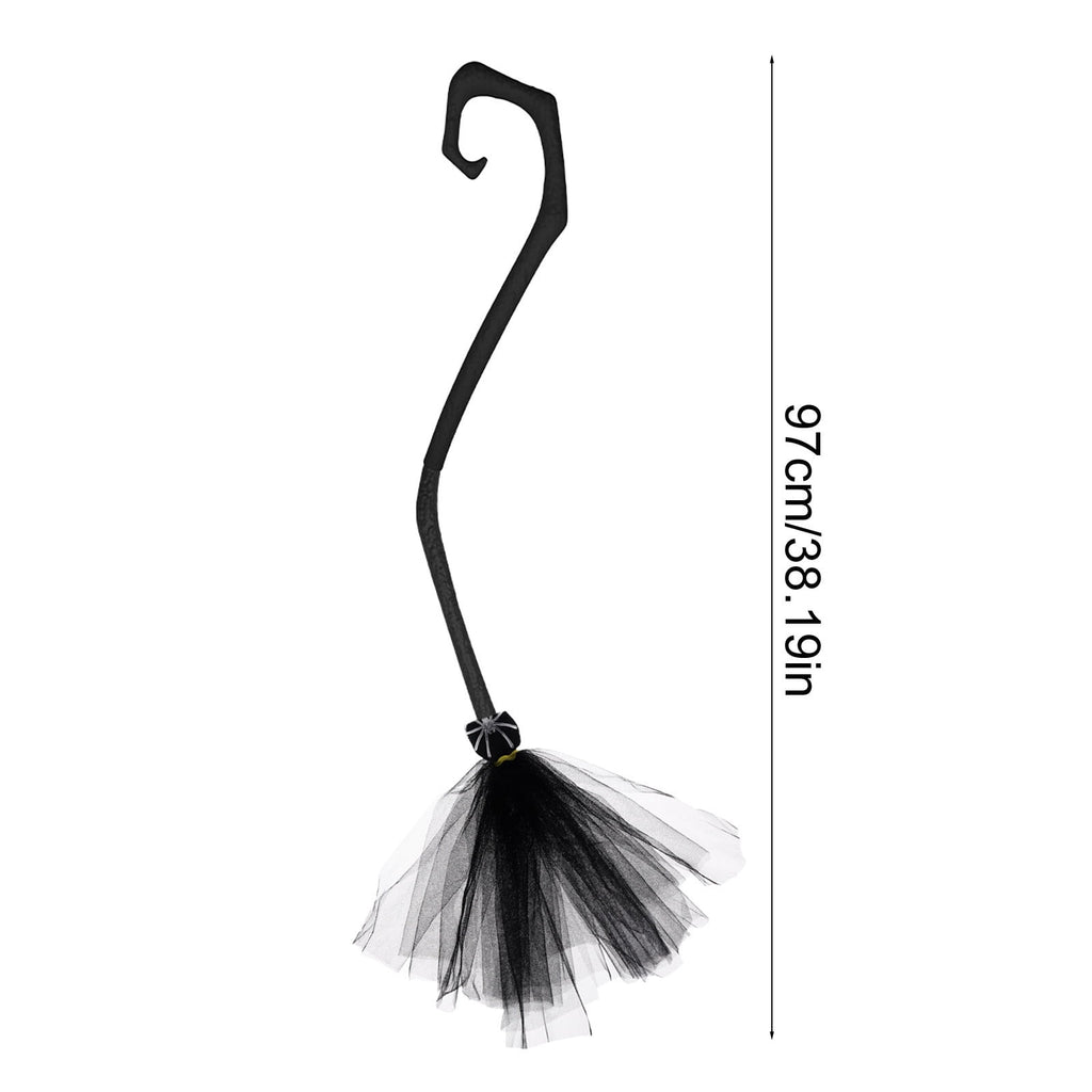 Halloween Witch Broom Cane with Ribbons, 38.2" Witches Broomstick for Wizard Costume Party, Photo Booth Accessory Stage Prop, Halloween Decoration, D