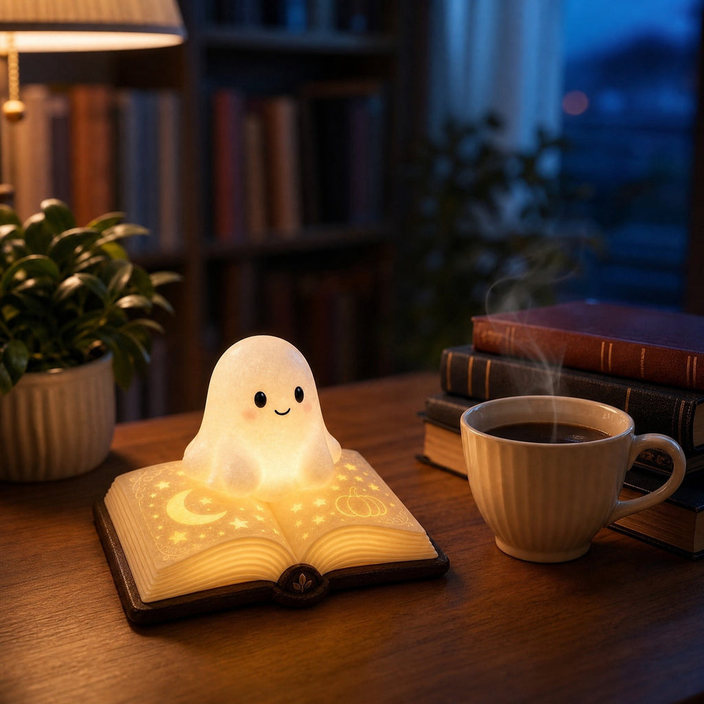 Clearance Halloween Ghost Bubble Bath Lamp, Cute Bathtub Ghost Night Lights for Halloween Decor, Reading Books Nightlight, Halloween Decorations for Indoor Readers & Book Lover Desk Home Party Gifts