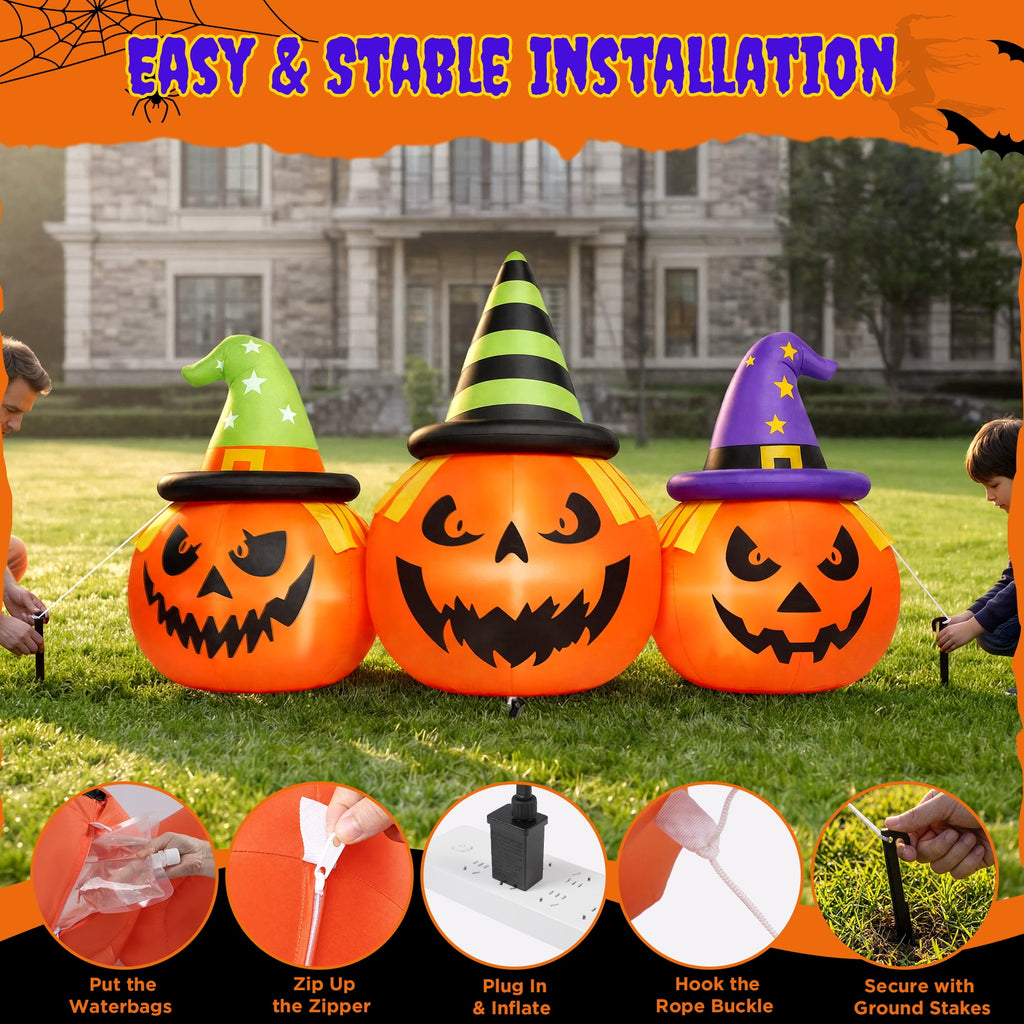 Firstness 6FT Halloween Inflatable Pumpkins Decorations with LED Lights, Halloween Blow Ups Decoration for Home Party