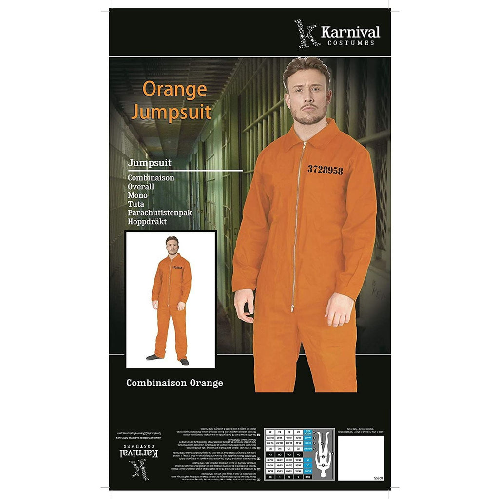 Orange Prisoner Jumpsuit for Adult Men Halloween Party Costume, Jail Inmate Convict Cosplay, Size L Large