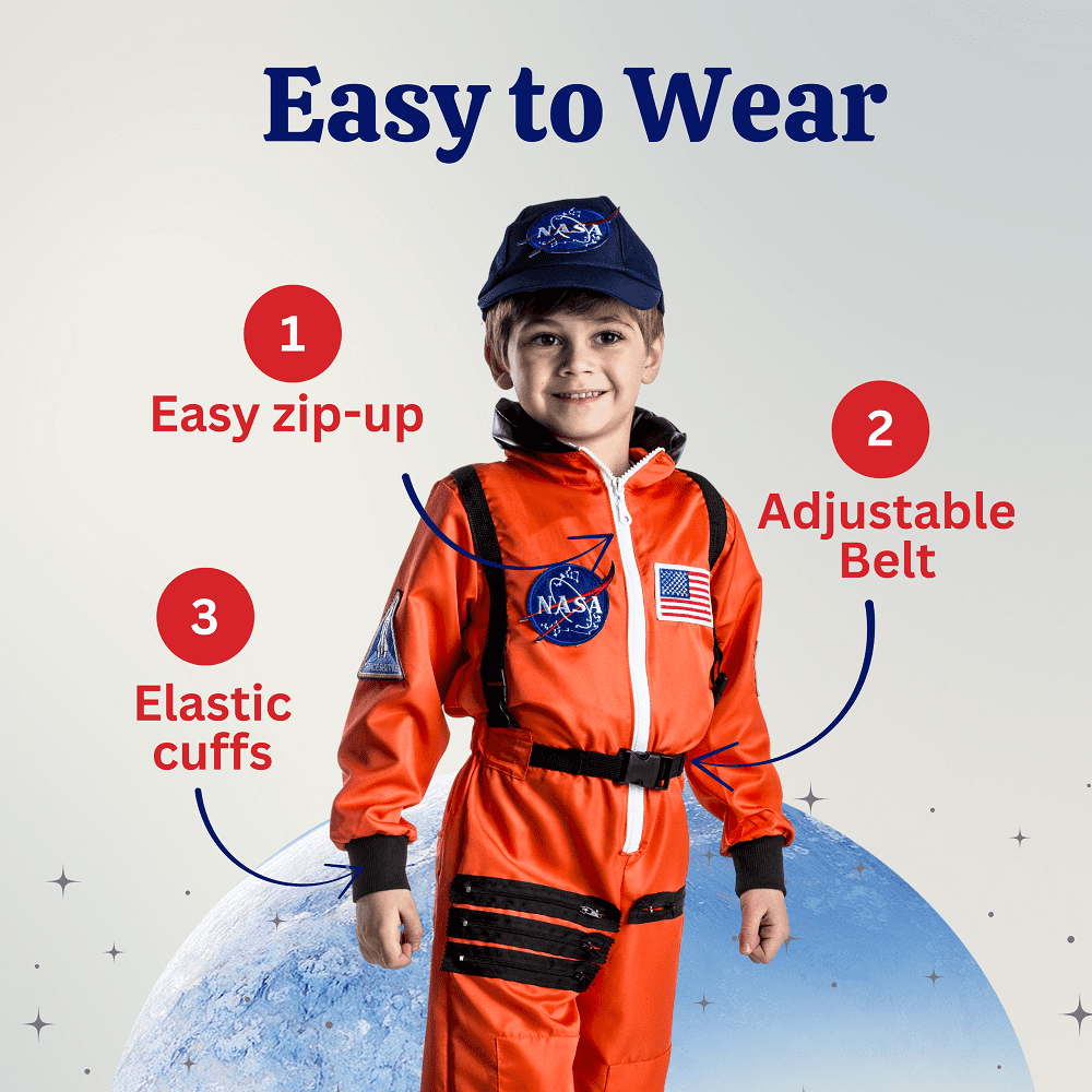 Dress Up America Astronaut Costume for KidsNASA White Spacesuit for Boys & Girl