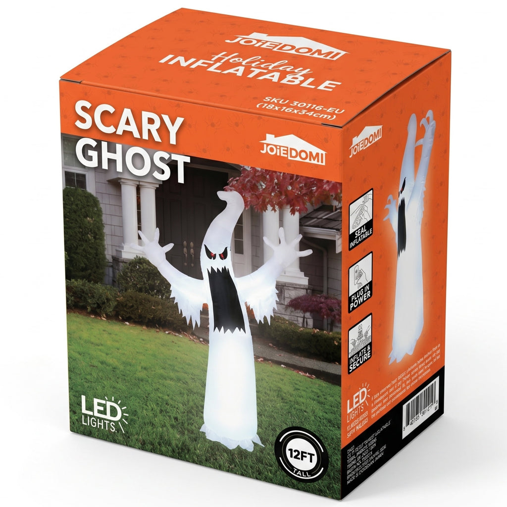 Joyfy 12 ft Halloween Inflatable Outdoor Ghost,Giant Ghost Blow Up Decor with Built-in LED Lights,inflatables with Build-in LEDs,Spooky Outdoor Decorations for Yard & Lawn