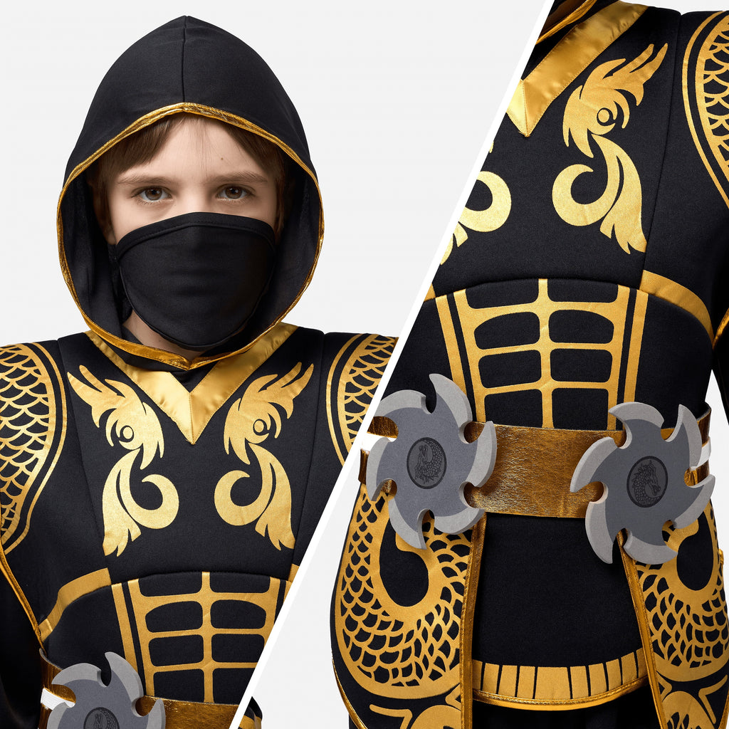 Joyfy Kids Golden Ninja Costume for Toddler Boys Halloween Dress Up Age Up to 12 Years