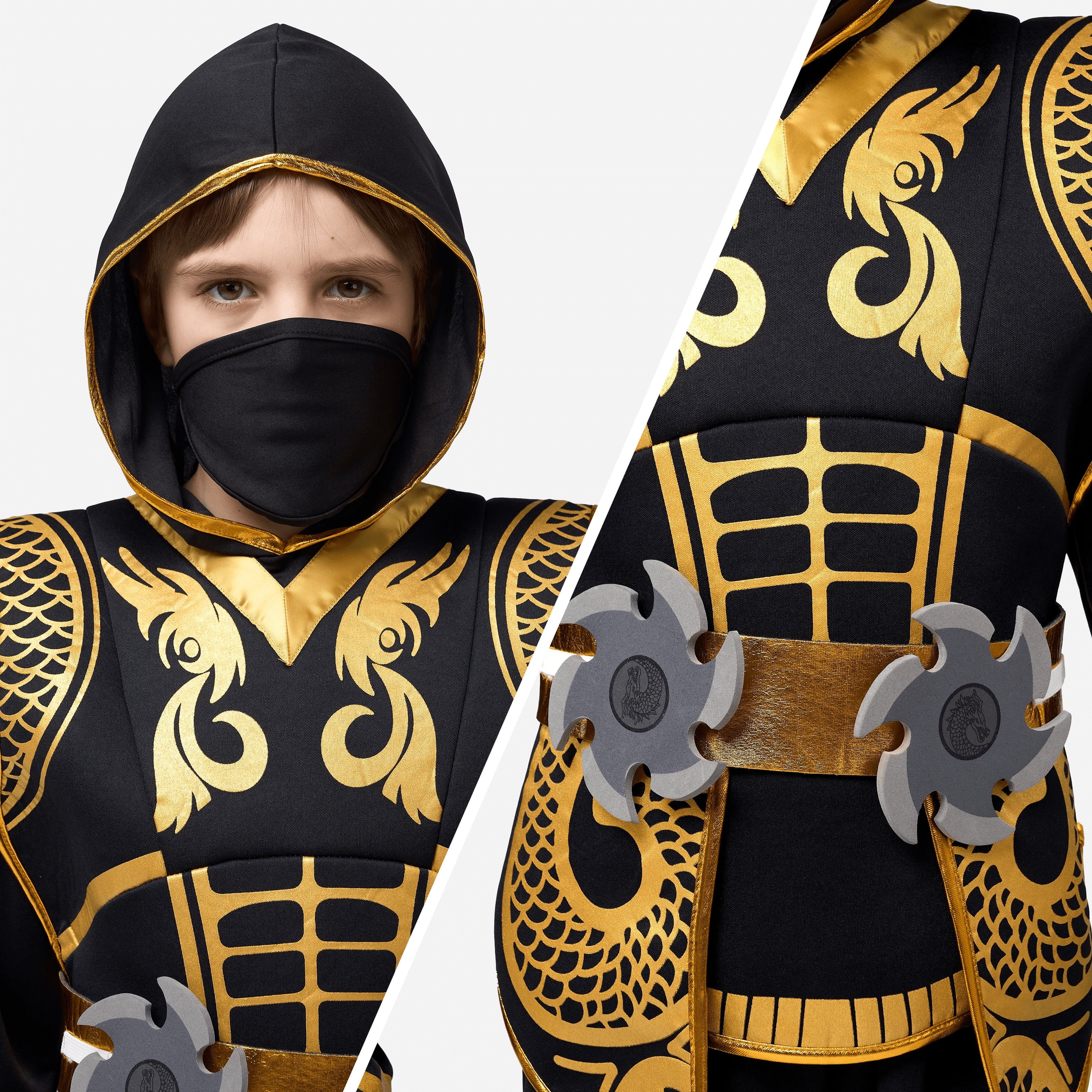Joyfy Kids Golden Ninja Costume for Toddler Boys Halloween Dress Up Age Up to 12 Years