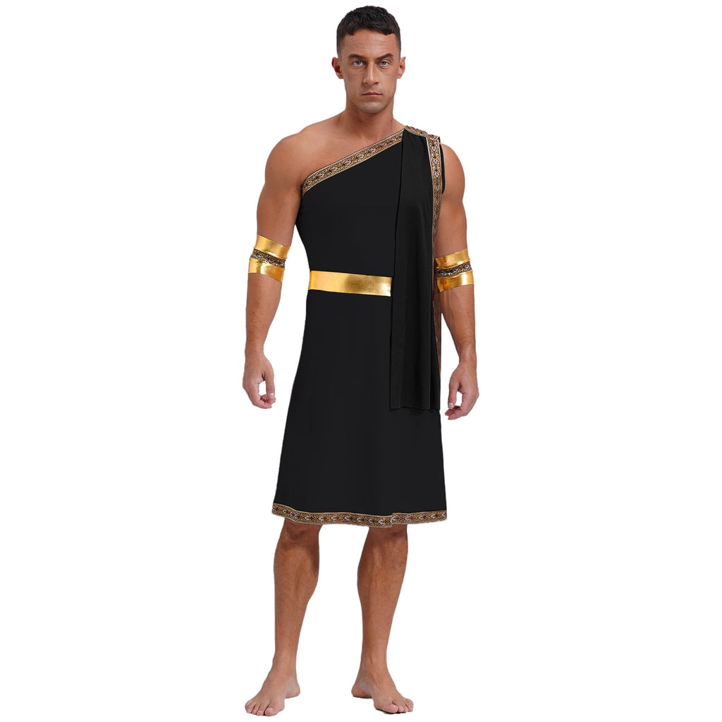 YiZYiF Mens Halloween Ancient Greek Cosplay Costume Roman Toga Caesar Party Fancy Dress Up Set Black S