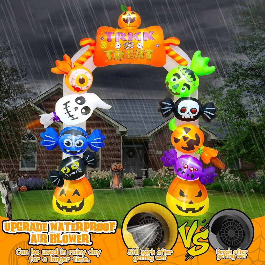 Kalolary 10FT Inflatable Candy Ghost Pumpkin Archway with Built-in Lights – Giant Outdoor Yard & Garden Decoration for Halloween, Indoor/Outdoor Use