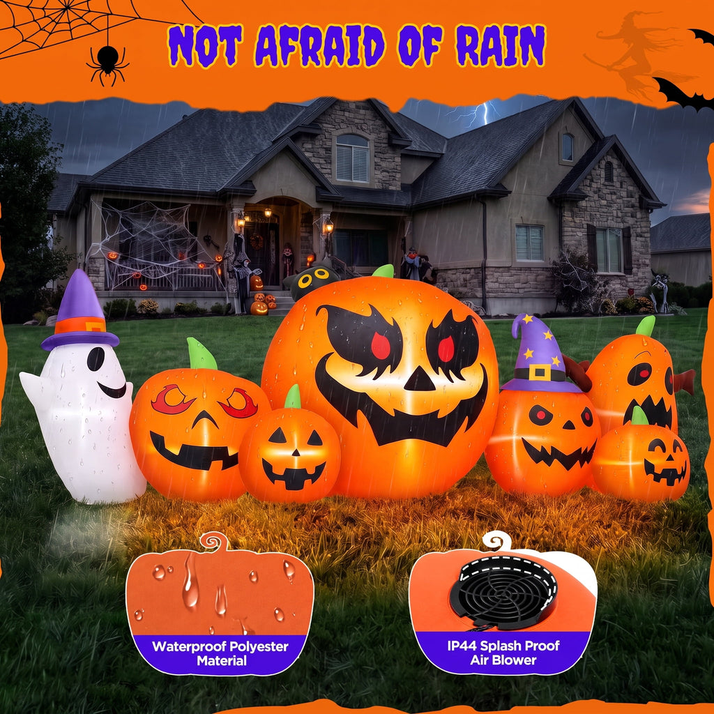 Firstness 7.9FT Halloween Inflatable Pumpkin Ghost with Lights, Halloween Blow Ups Outdoor Decoration for Home Party