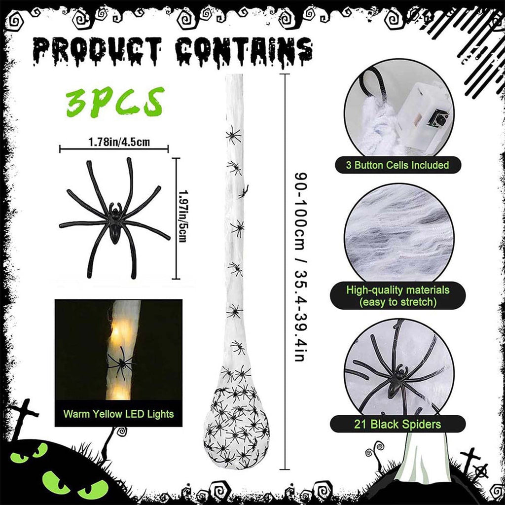 Holloyiver 3PCS Giant Spider Halloween Decorations Outdoor, 40" Big Colorful LED Light Up Spider Egg Sack with Spider Web Hanging Ornament for Halloween Party Garden Yard Tree Decoration