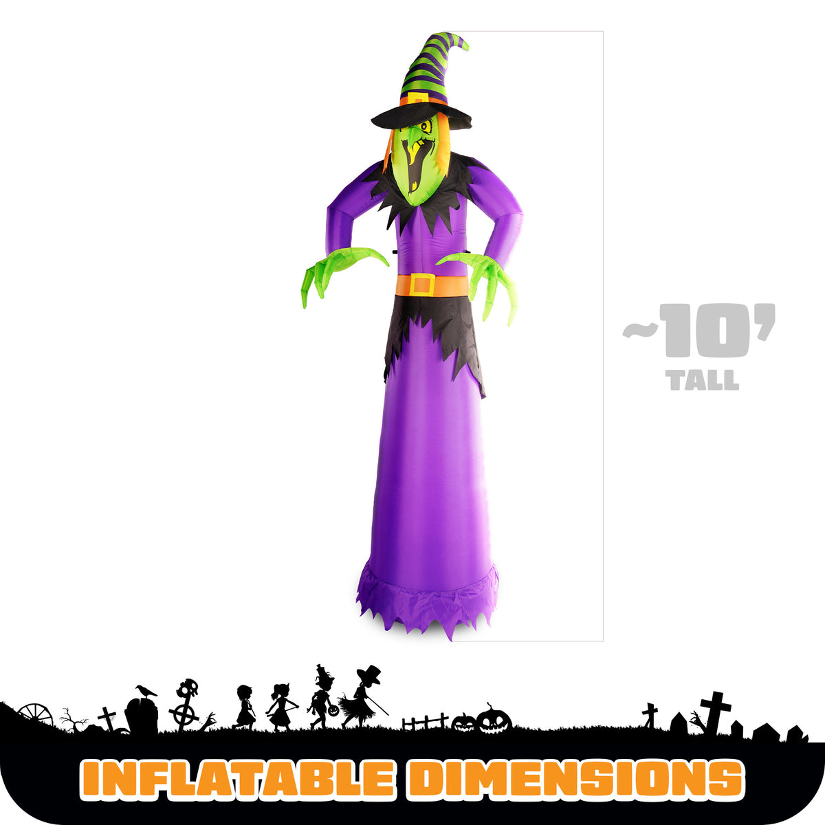 G128 10ft Witch Halloween Inflatable Outdoor Holiday Yard Decoration with LED Lights Fast Inflate