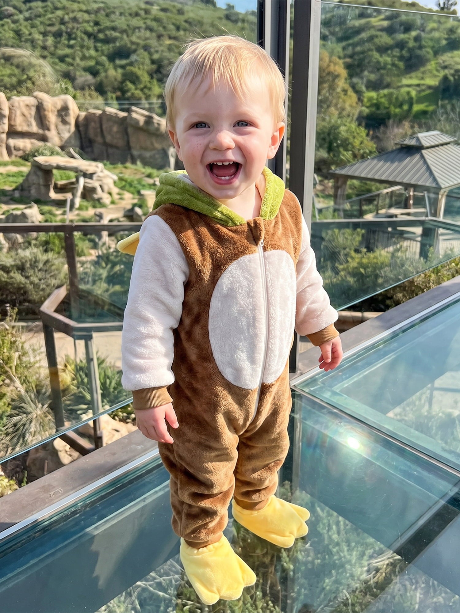 RUINIXCW Toddler Baby Boy Girl Duck Costume Newborn Infant Halloween Animal Costume Warm Fall Winter Plush Jumpsuit Outfit Long Sleeve Hood Zip Up Romper Snowsuit Foot Covers