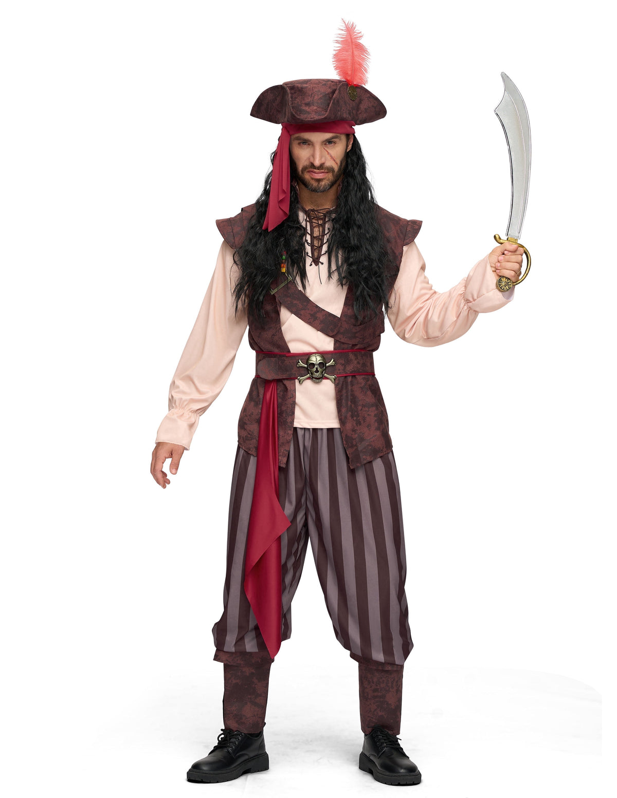 Joyfy Men Pirate Costume Set, Adult Halloween Costume Renaissance Medieval Viking Pirate Costume for Halloween Fancy Dress Up Party Cosplay