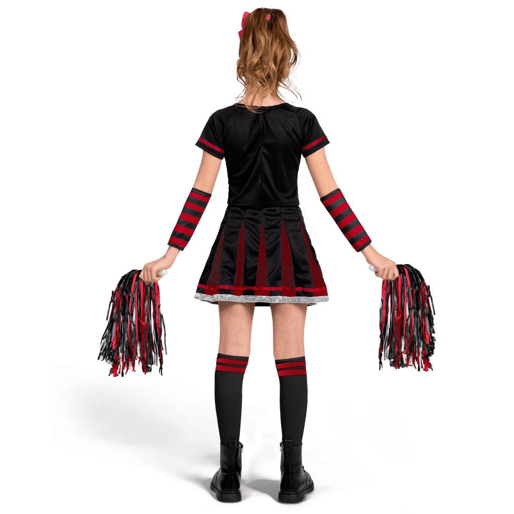 Joyfy Cheerleader Costume for Girls, Bad Spirit Costume for Kids, Skull Scary Outfit with Accessories for Halloween Party Cosplay