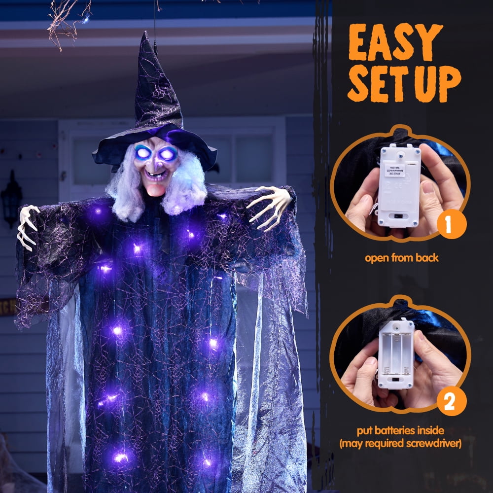Joyfy 47" Halloween Decorations Outdoor,Life Size Animated Witch Scary Decorations Halloween Motion Activated Witch with LED Eyes & Sound,Haunted House Decor