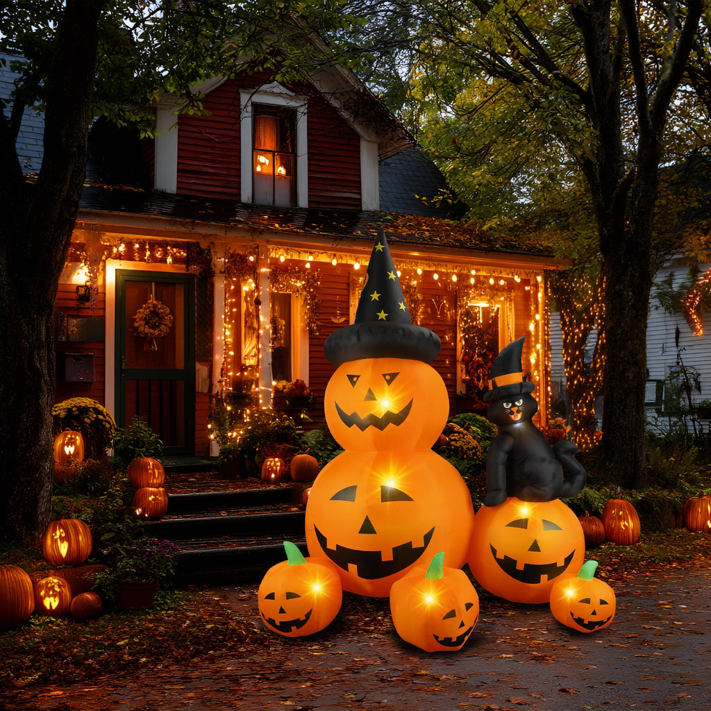 MAGOTAN 6 FT Halloween Inflatable Pumpkin Halloween Inflatable Pumpkins and Cat Outdoor Yard Decoration Build-in 7 LED White Lights