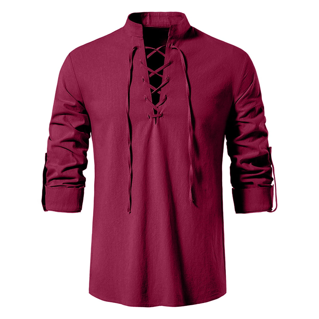 Mens Renaissance Shirt Medieval Pirate Viking Halloween Costume Gothic Steampunk Retro Long Sleeve Lace Up Shirts