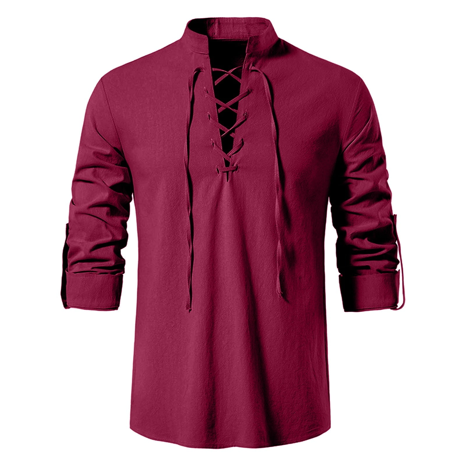 Mens Renaissance Shirt Medieval Pirate Viking Halloween Costume Gothic Steampunk Retro Long Sleeve Lace Up Shirts