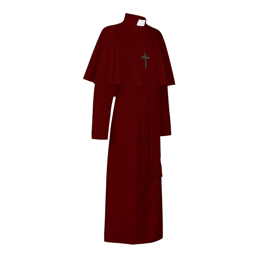 JOANKDMI Catholic Priest Costume for Men Clergy Cassock Robe with Capelet and Sash Halloween Party Outfit Religious Father Minister Fancy Dress for Men