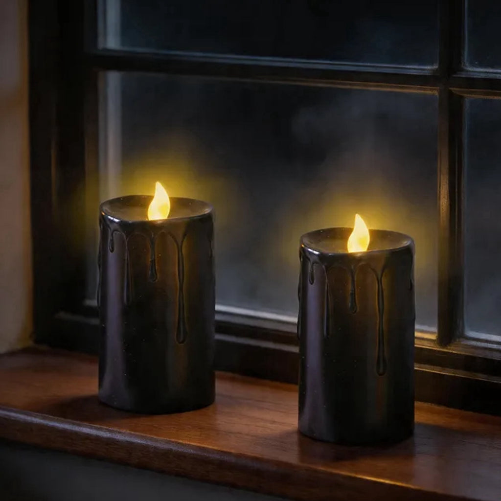 Battery-Operated Warm White LED Flameless Candles, Black, 5.5", 2 Count, Halloween by Way To Celebrate
