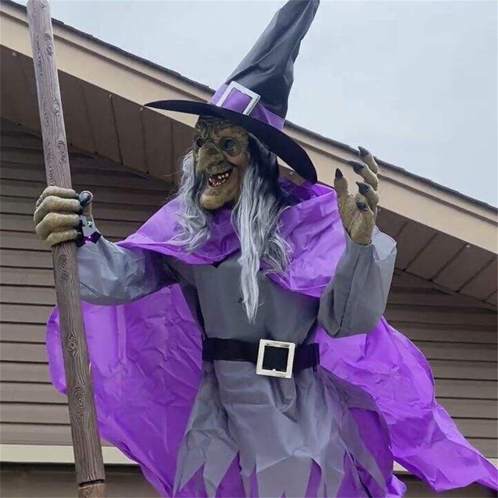 Loyerfyivos Halloween Decorations Outdoor - 180cm Animated Hovering Witch Animatronics - Sound & Touch Activated Sensor - Scary Props House Decor for Garden Yard Lawn Outside Indoor Decoration