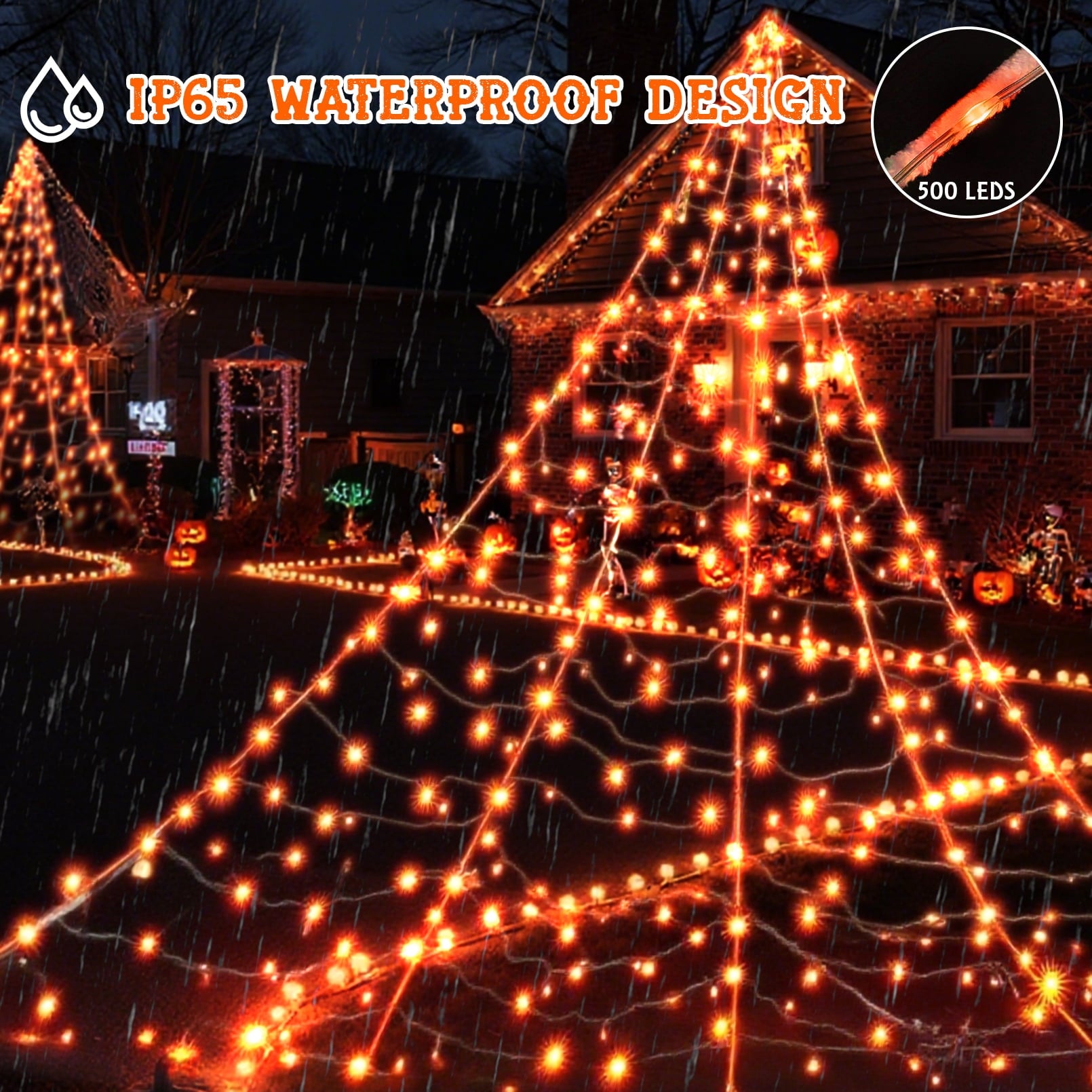Scidweet Halloween Decorations Outdoor, 500 LED Halloween Giant Spider Web Lights for Garden Yard Porch Home Decor, Purple Orange