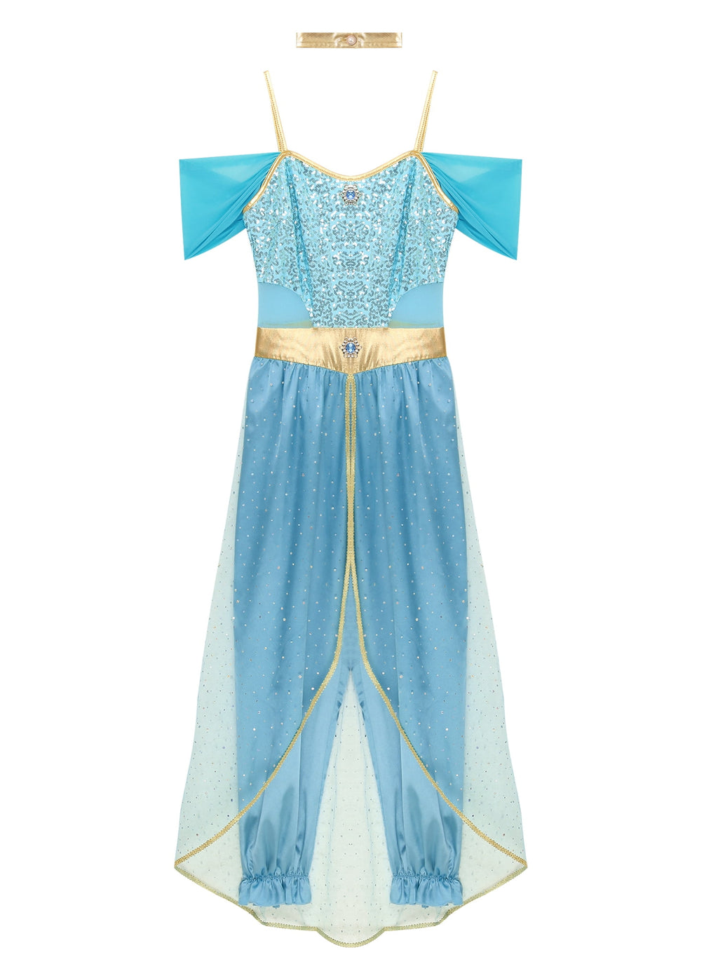 YiZYiF Women's Arabian Princess Dance Costume Halloween Party Fancy Dress Shiny Belly Dance Jumpsuit Turquoise B 4XL