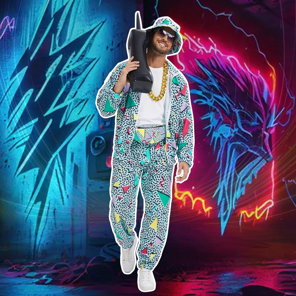 GYQMBT 80s 90s Men's Sportswear, Party Hip Hop Windbreaker 90s Disco Sportswear, 80s Adult Bizarre Costume 8 Piece Set, Black, M