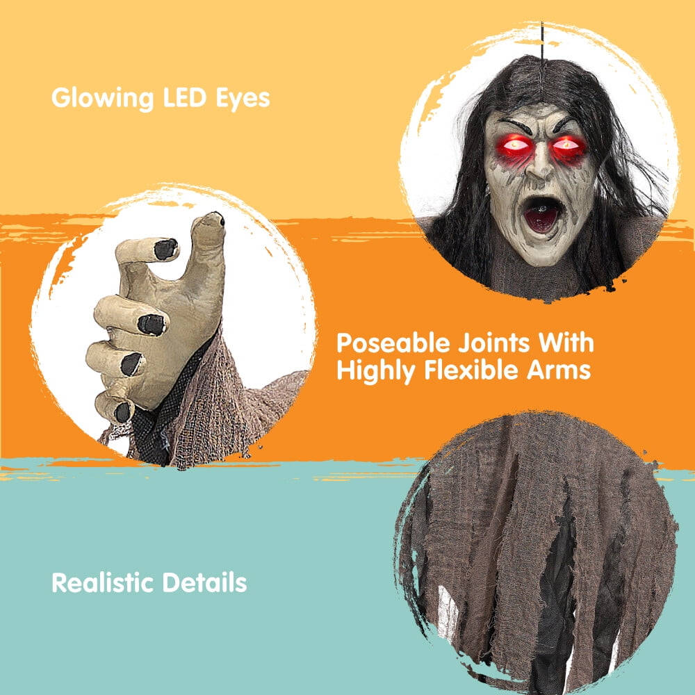 Joyfy Halloween Decorations Outdoor Groundbreaker Creepy Life Size Light Up Climbing Zombie Groundbreaker with Sound,Motion Activated Halloween Decorations Haunted House Decorations