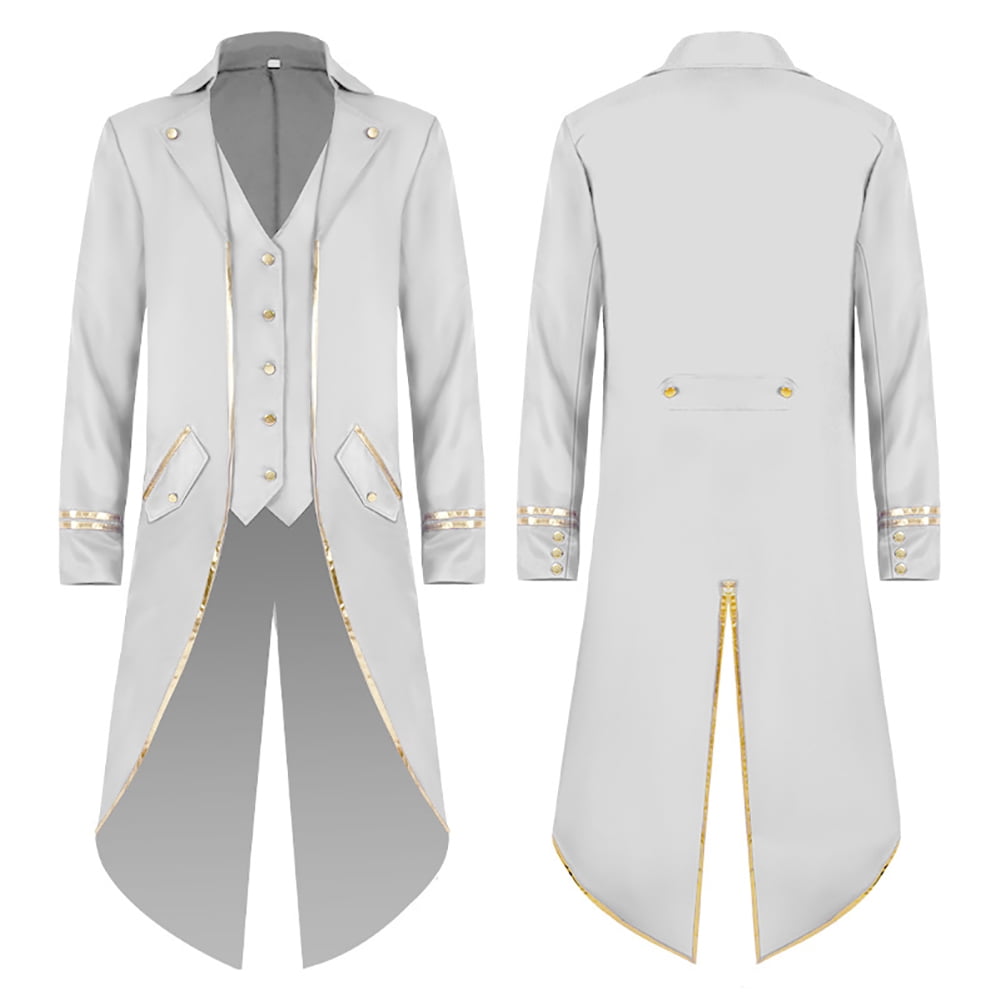 IBTOM CASTLE Men's Steampunk Vintage Tailcoat Jacket Gothic Medieval Victorian Frock Button Down Swallow Coat Uniform L Blue & Gold