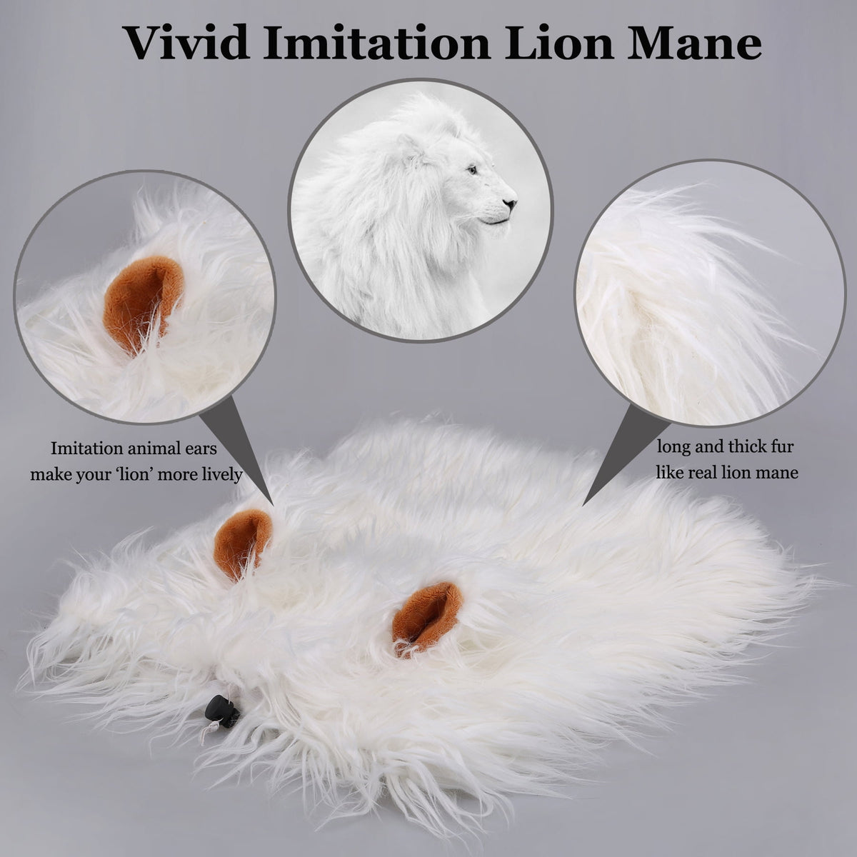Lion Mane Wig for Dogs, Funny Pet Cat Costumes, Furry Dog Clothing Accessories (Size M,Grey)
