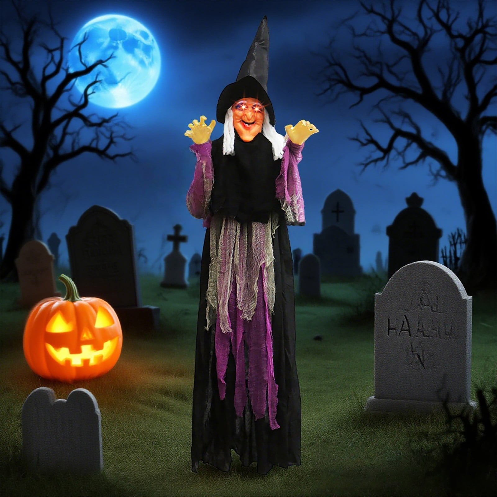 ZTTD Life Size Hanging Witch Halloween Decor (71 Inches) | Sound & Touch Activated Talking Halloween Decorations | Witch Props Excellent Choice for Haunted House | Indoor & Outdoor Animated Prop