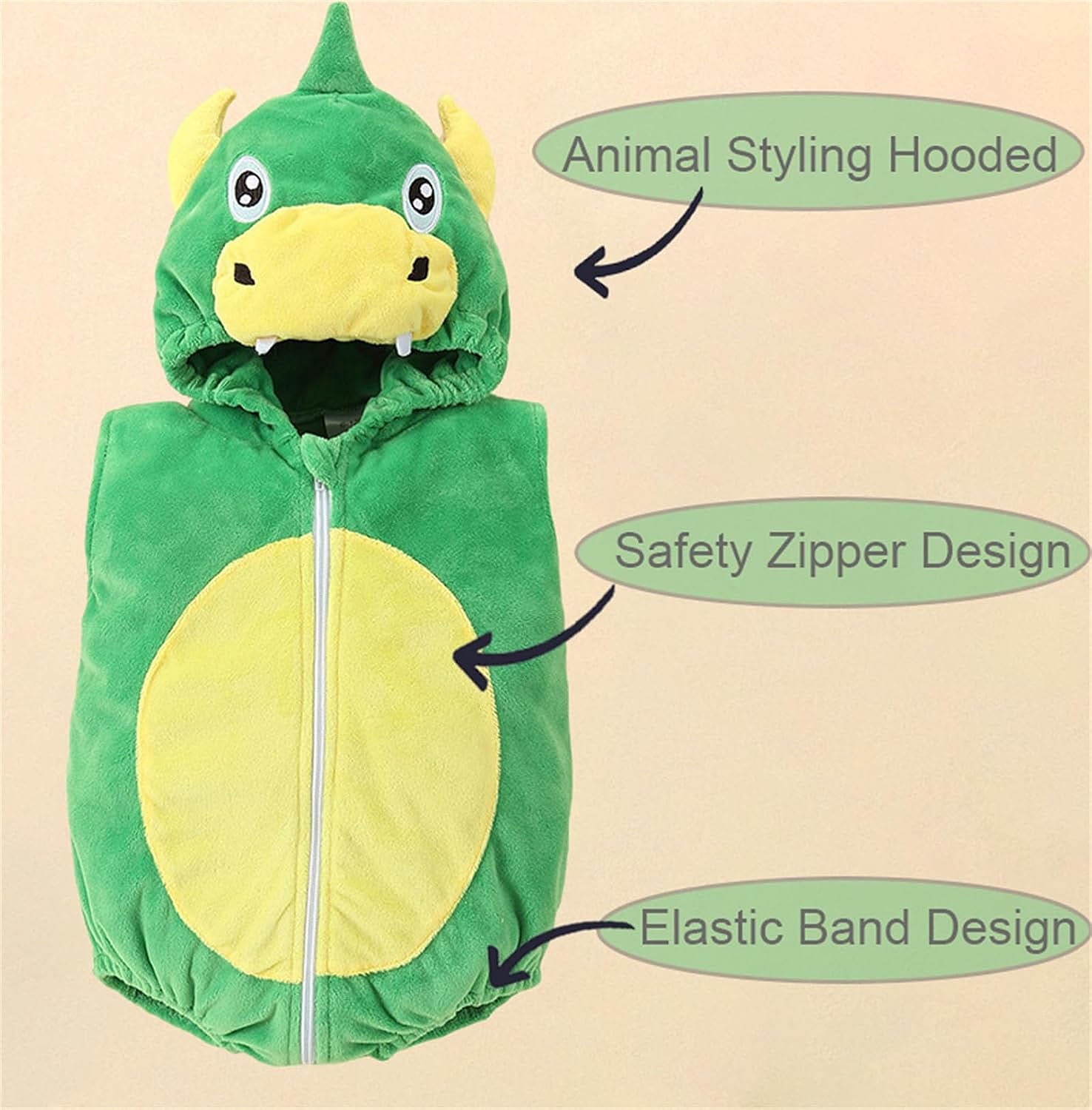 WIBACKER 0-24M Baby Boy Dinosaur Costume for Themed Parties and Halloween, Flannel Hooded Outfit Suit