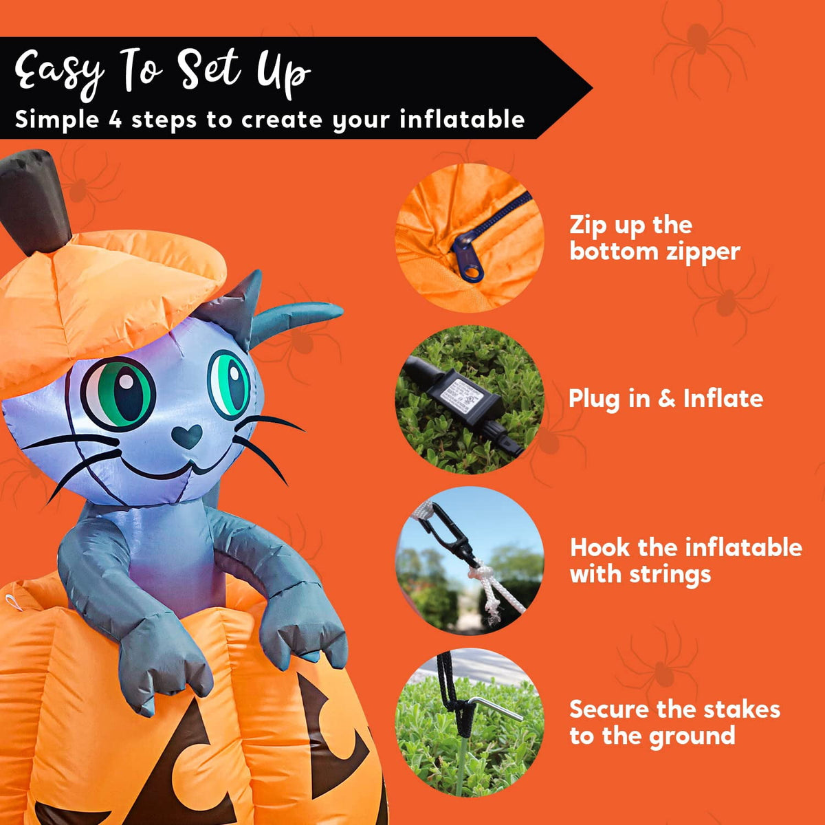 Joyfy 5 ft Halloween Inflatable Animated Cat on Pumpkin,Halloween Outdoor Decoration with LED Lights,Blow Up Decoration for Yard & Lawn,Party