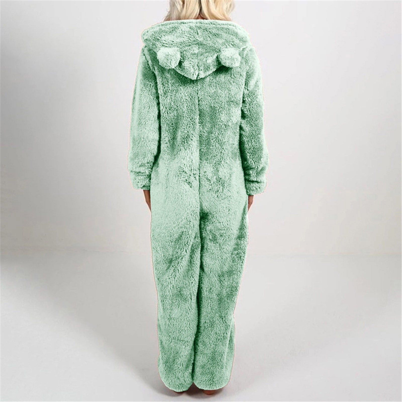 QATAINLAV Sherpa Fleece Jumpsuit for Women Winter Warm Fuzzy Onesie Pajamas Cute Cat Hooded Romper Casual Zip Up Overalls Sleepwear Black XL