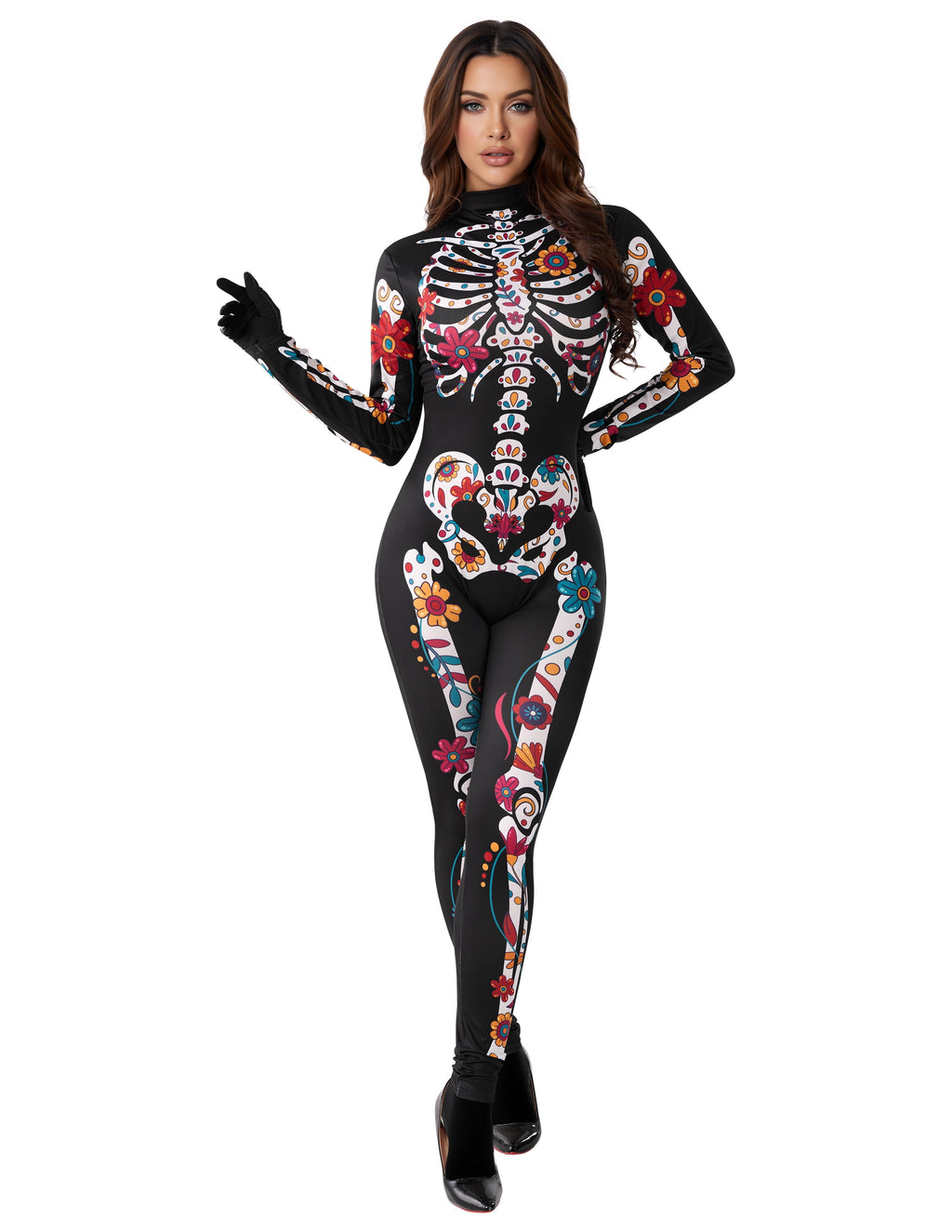 Joyfy Glow in the Dark Skeleton Costume for Adults Women Halloween Dress Up Party Role Playing Cosplay