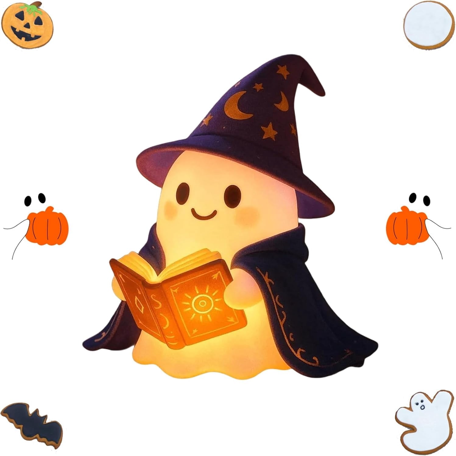 YZEGDCH Halloween 3D Ghost Campfire Flickering Night Light 2 Funny Roasting Marshmallows at Campfire LED Electric Faux Flameless Campfire Nightlight Funny Halloween Decor