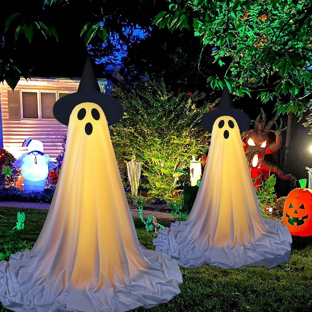 BZPIZ Halloween Decorations Outdoor Halloweens Party Decoration Indoor Spooky Ghost Halloween Decor with String Lights Easy to Assemble Ghost Decorations for Porches Yards Gardens Lawn Big Size