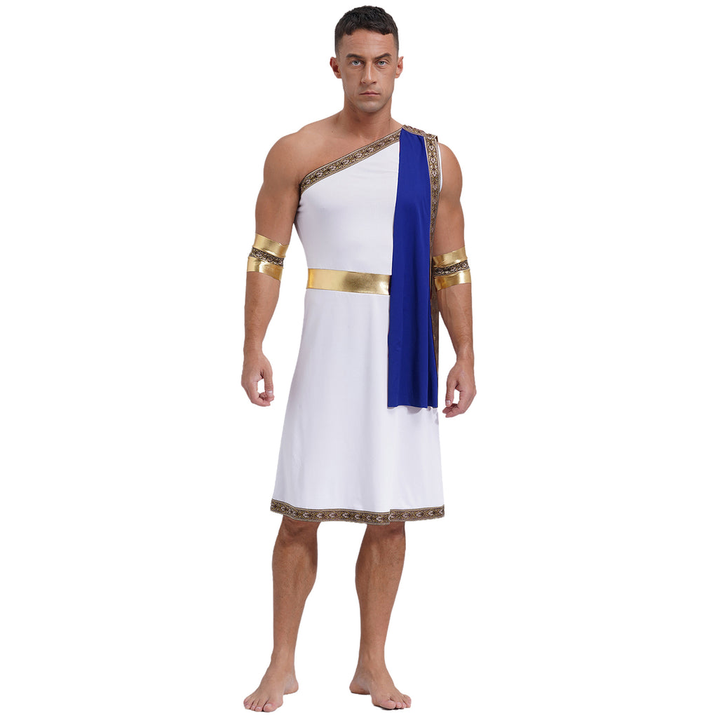 YiZYiF Mens Halloween Ancient Greek Cosplay Costume Roman Toga Caesar Party Fancy Dress Up Set Black S