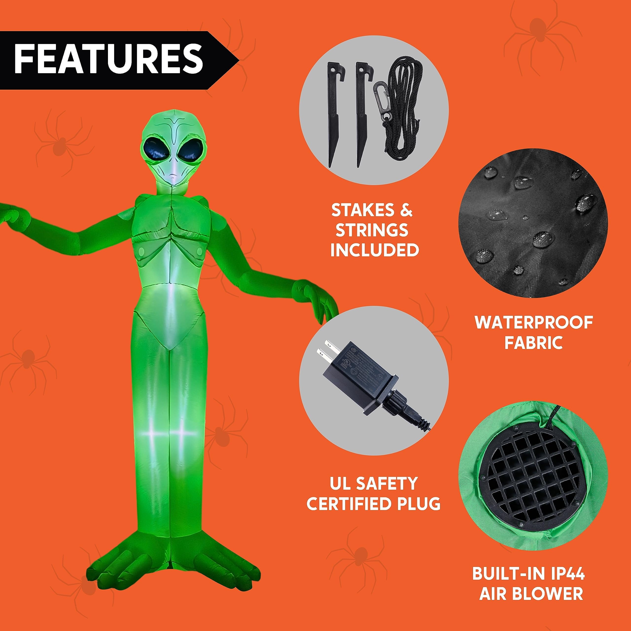 Joyfy 9 ft Halloween Inflatable Giant Alien Decoration with Built-in LEDs,Alien Halloween Decorations Outdoor Blow Up Yard Lawn Decoration