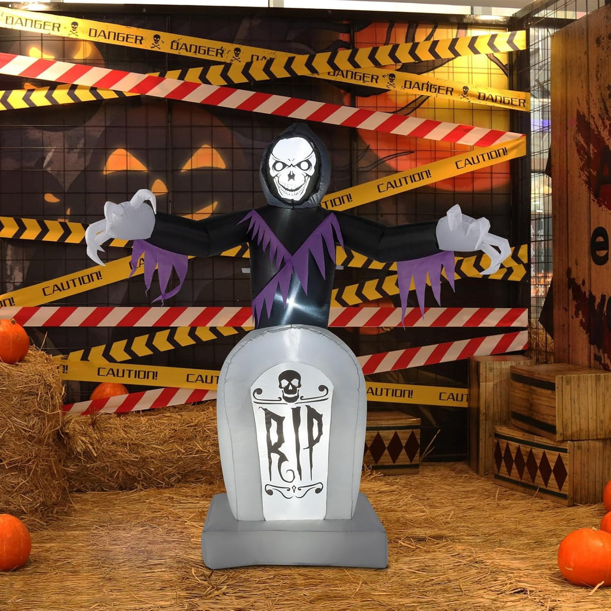 VINGLI Inflatable Halloween Outdoor Decorations, Blow Up Yard Decorations, Built-in LED Lights Décor for Indoor Home Party Garden Lawn Store, 6FT Death and The Grave