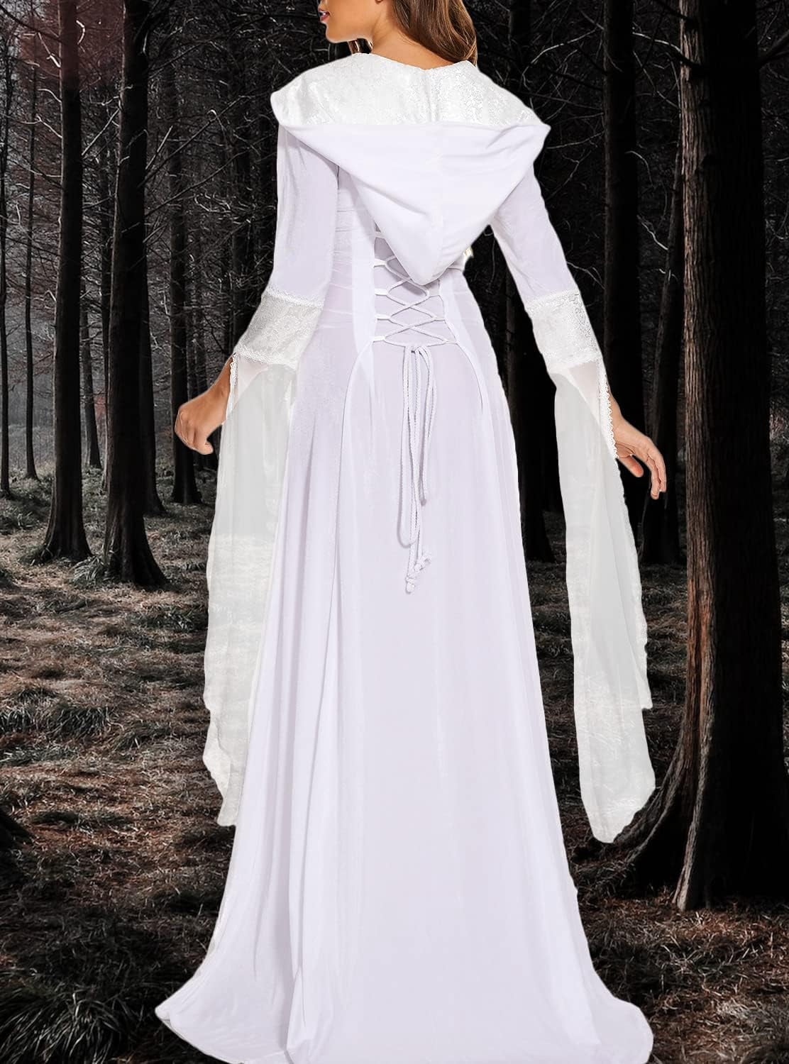 Halloween Witch Costume Women, Deluxe Witch Dress Costume, Vintage Embroidered Renaissance Gothic Hooded Vampire Gown Dress Cosplay Costumes Black M