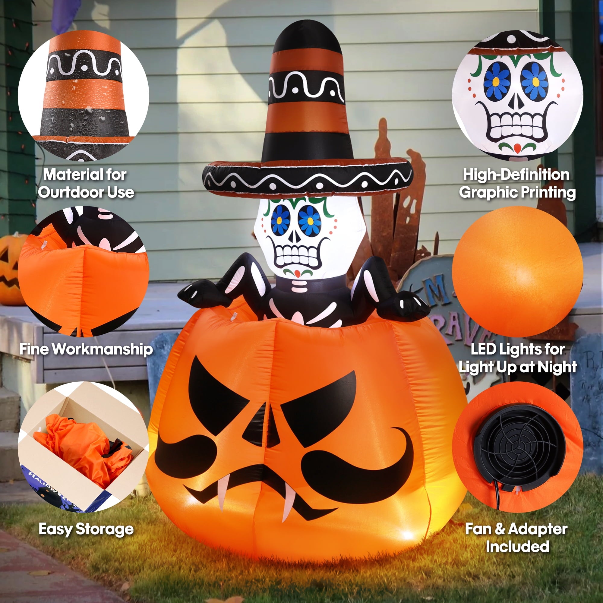 Ayieyill 6FT Halloween Festive Pumpkin Inflatable Decor, Blow Up Ornament for Indoor Outdoor Garden Lawn Yard Halloween Holiday Decoration