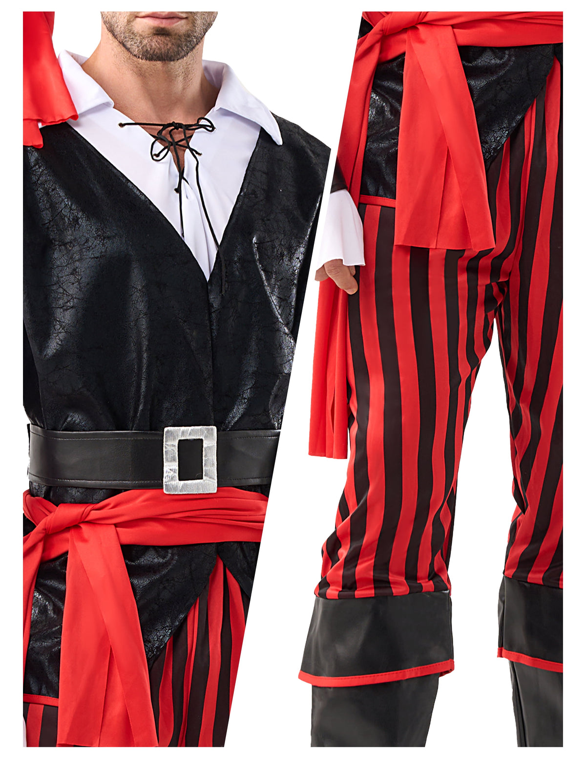 Joyfy Men Pirate Costume Set, Adult Halloween Costume Renaissance Medieval Viking Pirate Costume for Halloween Fancy Dress Up Party Cosplay