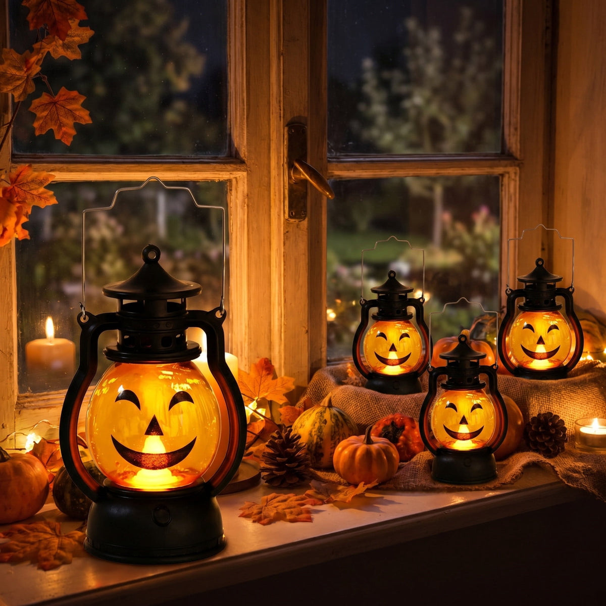 Cheapark Halloween Lanterns Decorations, Battery Operated Black Pumpkin Witch Lanterns, Flickering Light For Indoor Party Home Decor
