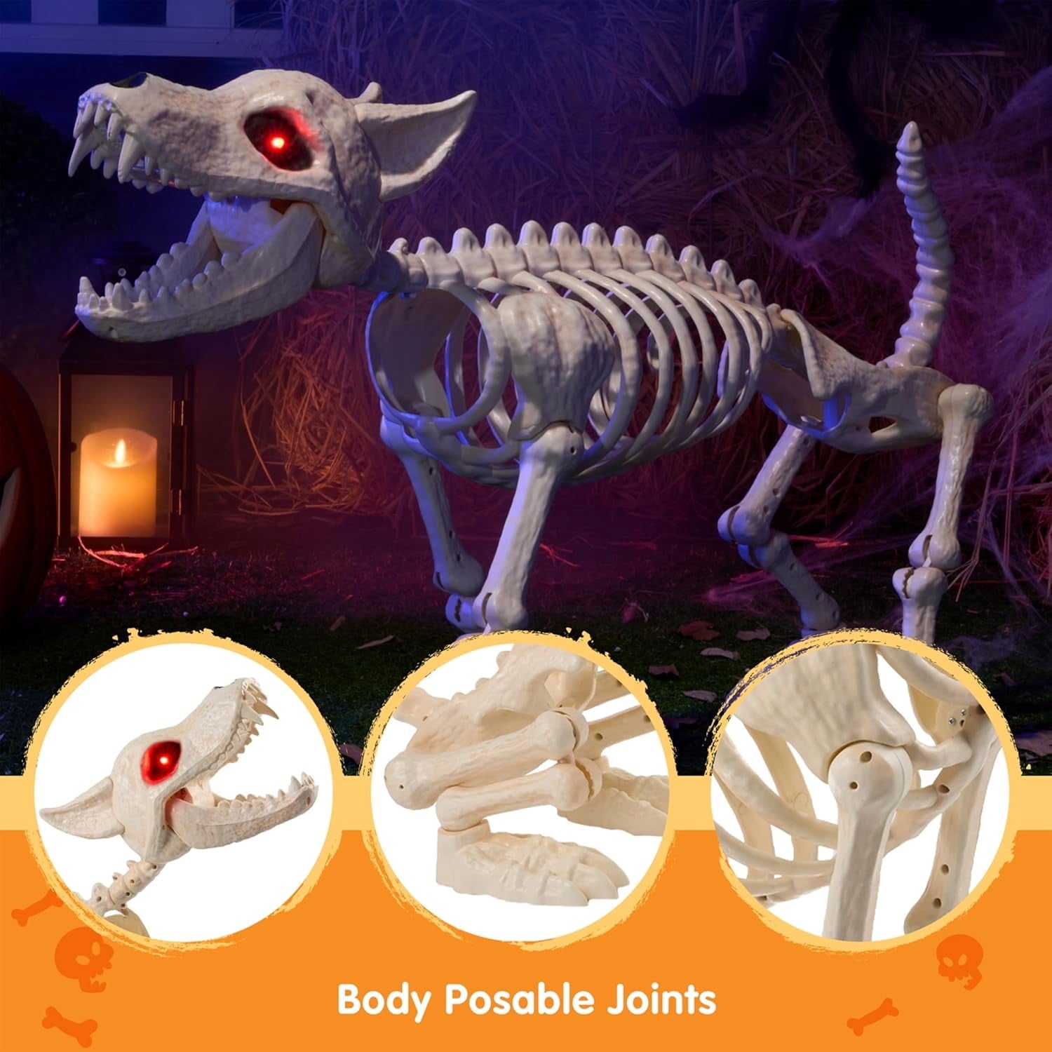 Joyfy 9.8 Inch Halloween Skeleton Dog Skeleton Halloween Decor,Pose-N-Stay Plastic Skeleton Bones with Posable Joints for Hallowmas Decoration Outdoor Haunted House Party